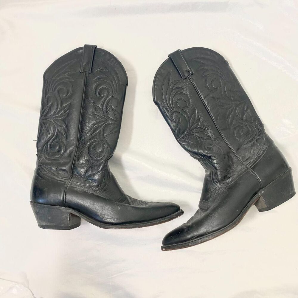 Men's VTG Western Black Leather Cowboy Boots US 9.5